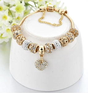 Woman's Luxury Crystal Heart Charm Bracelets & Bangle