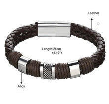 Load image into Gallery viewer, Leather Double Weave Punk Style Man&#39;s Bracelet with polished metal fittings and magnetic clasp