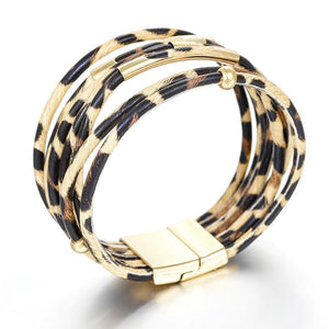 Woman's Multi-layer Wide Wrap Leopard Leather Bracelet
