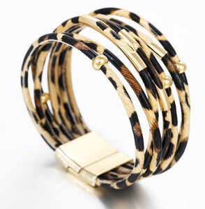 Woman's Multi-layer Wide Wrap Leopard Leather Bracelet