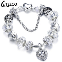 Load image into Gallery viewer, Silver Charms Bracelet Bangle For Women with Crystal Flower Fairy Beads