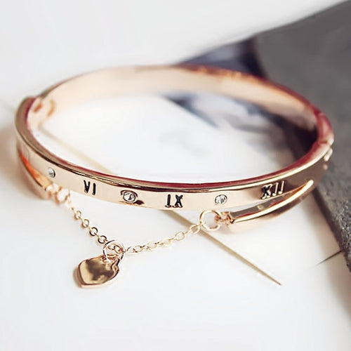 Luxury Rose Gold Stainless Steel Bracelets with Heart Charm