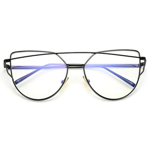 Designer Vintage Cat Eye Wire Frame Sunglasses Women Vintage Metal Reflective Glasses For Women Mirror