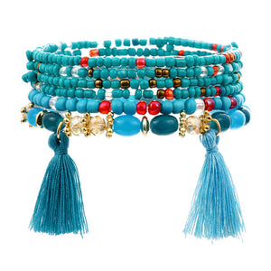 3-4 piece Women's Boho Fashion  Beaded Gem Bracelets & Bangles Set