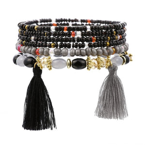 3-4 piece Women's Boho Fashion  Beaded Gem Bracelets & Bangles Set