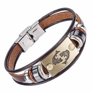 Men's Zodiac sign Bracelet, Wrist Band with Stainless Steel Clasp