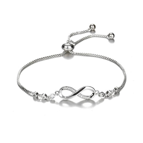 Luxurious Crystal Bracelet Silver Colour Adjustable Infinity Charm Bracelets for Women Fashion Jewellery