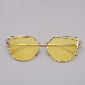 Designer Vintage Cat Eye Wire Frame Sunglasses Women Vintage Metal Reflective Glasses For Women Mirror