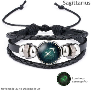 Star Sign Luminous Bracelet Men Leather Bracelet Wrist Band  Charm Bracelets for Men Boys Women  Accessories Gifts