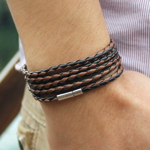 Popular 5 Laps Vintage Black Leather Bracelet For Men Wrist Band